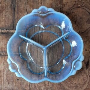 Blue and Clear Glass Divided Dish
